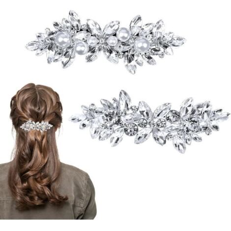 Barrette à Cheveux - Femme - Mariage - Argentée - Strass - Perles (1/4)