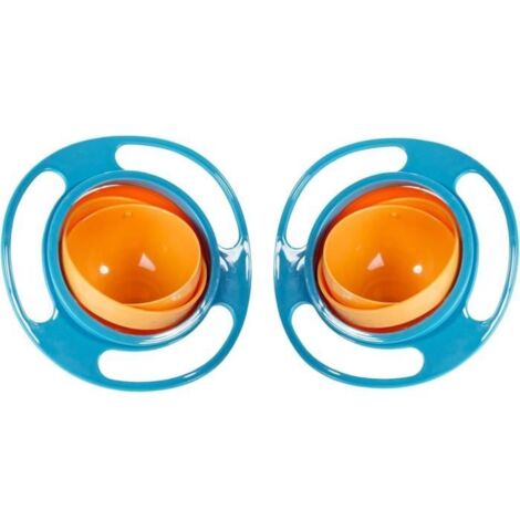 Bol Gyroscopique - Gamelle Magique - 2 Bols Enfants - Anti-déversement - Rotatif 360° - Plastique Alimentaire (1/4)