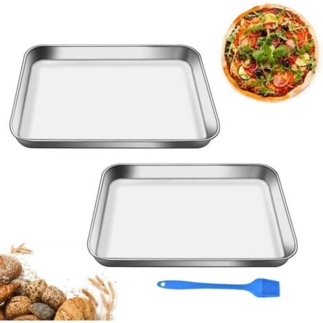 2 PCS Plaque de Cuisson en Acier Inoxydable 26202.5cm Plaque à Pâtisserie pour Four Plaque à Pâtisserie Antiadhésive Plat de