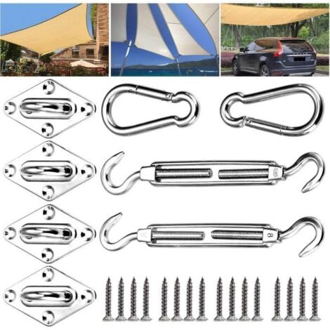 Kit de Fixation Voile d'ombrage Kit de Montage pour Voile Solaire, Heavy Duty Soleil Voile d'ombrage kit de Fixation pour Tria[486] (1/4)