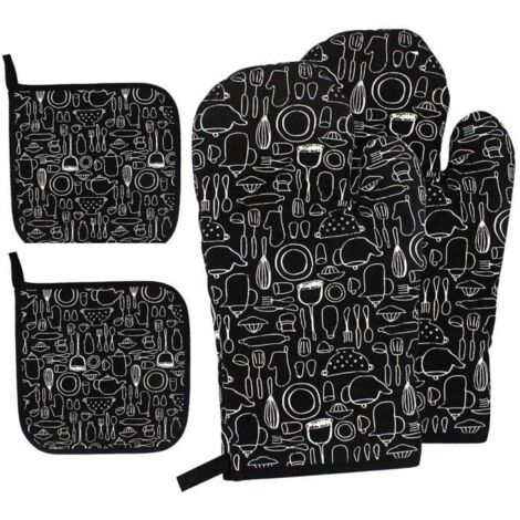 Gants de Four,1 Paire et 2 Maniques,Gants de Barbecue Résistant à Chaleur Four pour Griller,Cuisiner,Cuire,Cuisine,Micro-Ondes,Pizza (1/4)