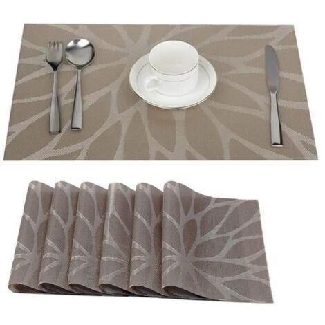 Sets de Table - PVC - Rectangulaire - 6pcs - Marron - Antidérapant (1/4)