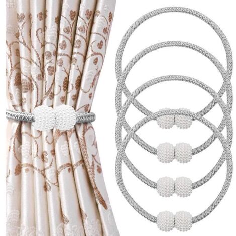 Embrasses de Rideau - Décoratives - Faux Perles - 4pcs - Magnétiques - Gris (1/4)