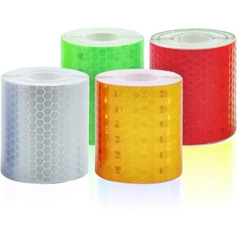 5 cm x 3 m x 4 Rouleaux Bande Reflechissante Autocollante4 Couleurs Bandes D'vertissement Réflecteur Sécurité FlècheHaute Vis 212 (1/4)