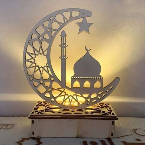 Lumières LED en bois pour l'Aïd du Ramadan - Décoration islam - Fournitures de fête à faire soi-même - Cadeau en bois Étoile (1/4)