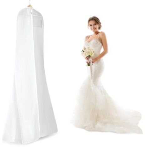 Housse de protection pour robe de mariée - Blanc - 183 cm - Anti-poussière - Respirante - Avec fermeture éclair (1/4)