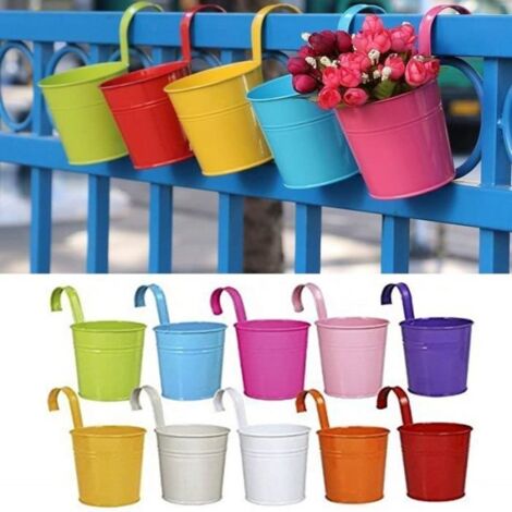 Lot de 10 pots de fleurs en métal à suspendre - Avec crochet amovible - Melange de couleurs (1/4)
