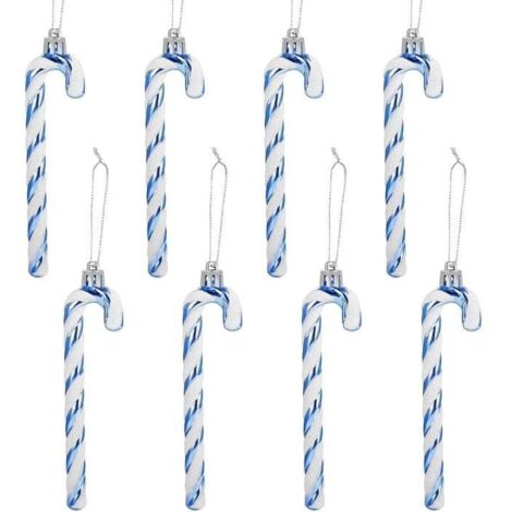 Décoration d'arbre de Noël - Non spécifié - Canne en Bonbon - 14 cm - 12 pièces - Bleu pailleté (1/4)