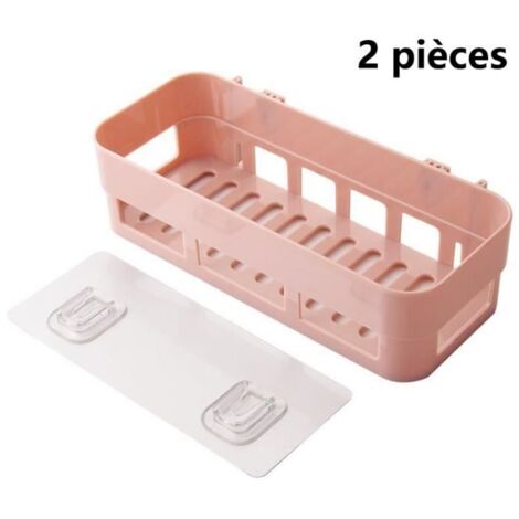 Étagère murale - Salle de bain - Rose - Sans perforation - Facile à installer (1/4)