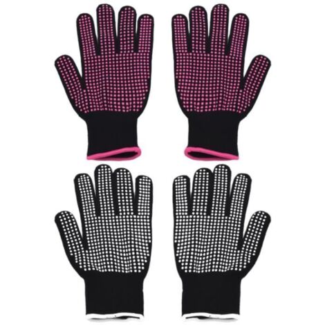 2 paires de gants résistants à la chaleur, gants de protection contre le feu, gants de four antidérapants, cheveux bouclés (noir) (1/4)