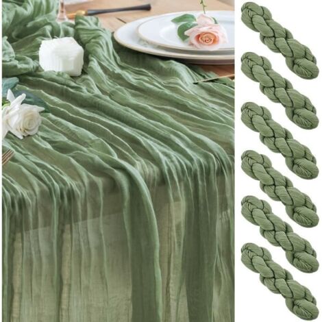 Chemin de Table - Boho - Vert Sauge - 6 PCS - 90 x 300 cm - Gaze de Coton Naturelle (1/4)