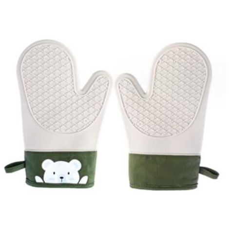 Gants de four - MARQUE - Modèle ours - Silicone - Coton - Vert olive - 28x19cm (1/4)