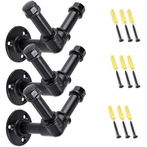Patère - MARQUE - Lot de 3 crochets en fer noir - Style industriel - Fixation murale - Utilisation intérieure (1/4)