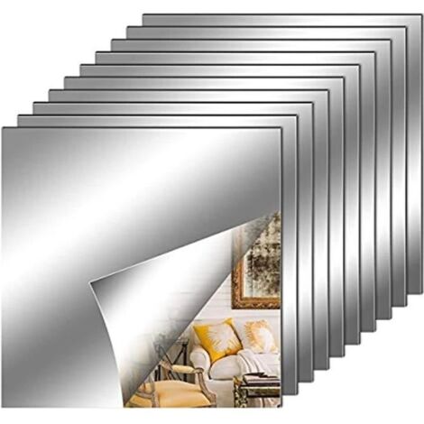 10 Pièces Miroir Muraux Autocollant 30 x 30 cm, Miroir Carrés Adhésif Décoratif Argenté Amovible Autocollant Mural Décorative Auto A (1/4)