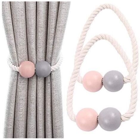 Porte-rideau magnétique - Maison - Pince à rideau en bois - Rose et Gris - Elégance - Chic (1/4)