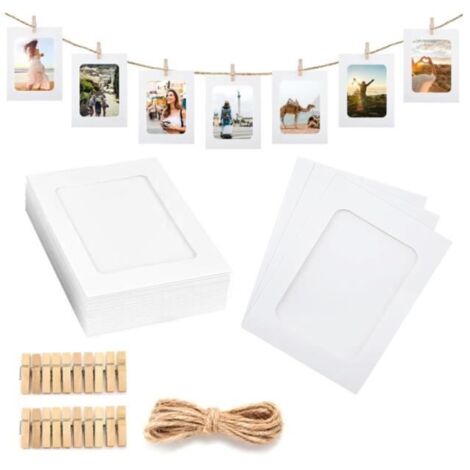 Cadre Photo - DIY - 20 Pièces - Blanc - 11.5x15.5CM - Clips et Cordes Inclus (1/4)