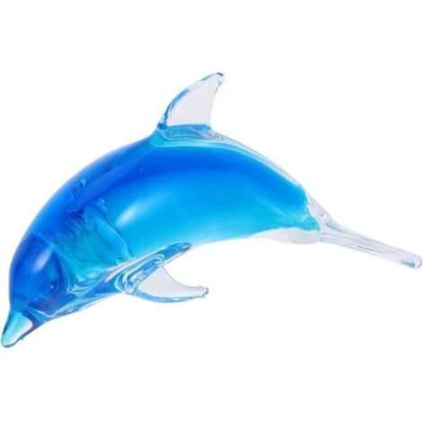 Figurine - Bleu - Dauphin en Verre Soufflé - 16x8x8 cm - Décoration Nautique - Artisanat Créatif (1/4)