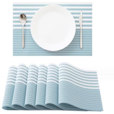 Sets de Table - 6 PCS - Lavable - Antidérapant - Rayures Bleues et Blanches (1/4)