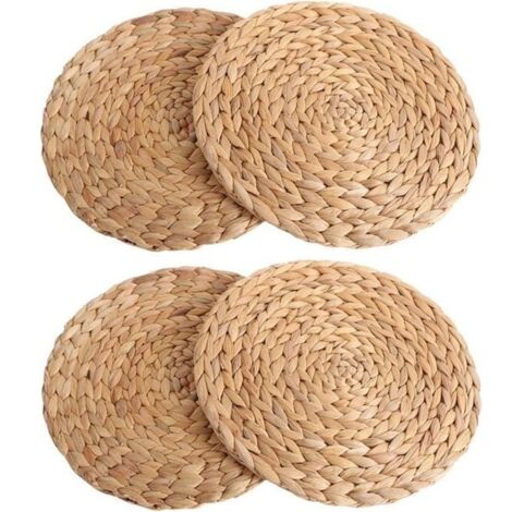 Set de table - SODIAL - 4Pc - Tissé naturel - Jacinthe d'eau - Rond 30cm (1/4)