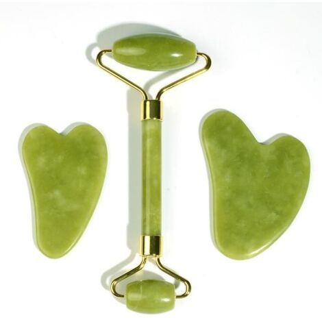 3pcs Gua Sha Jade Visage, Pierre de Gua Sha pour Visage, Rouleau de Jade Visage, Jade Roller Visage, Relaxation des Muscles du Cou (1/4)
