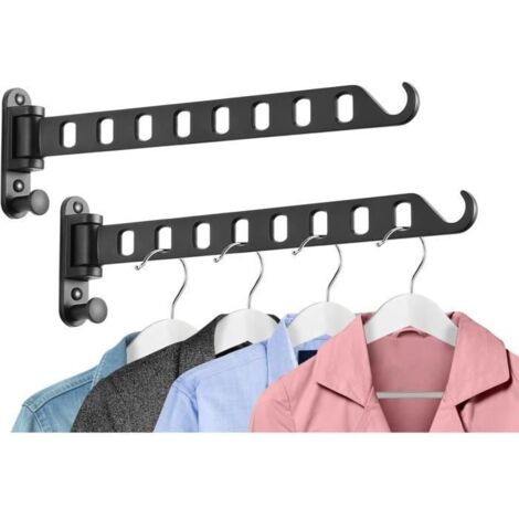 Porte-Manteau Mural avec Bras Pivotant, 8 Trous Solides, Séchoir de Buanderie Étendoir Mural Pliant Rotation 180° (Lot de 2, Noir)