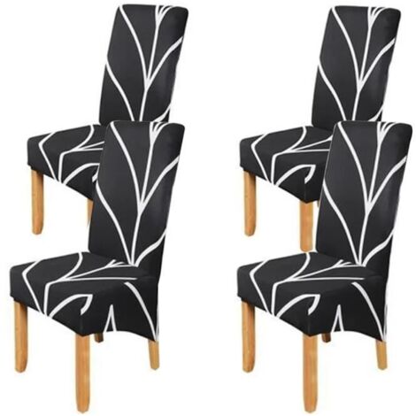 Housse de chaise inclinable imprimée noire - Lot de 4 - Spandex/Polyester - Lavable et extensible (1/4)