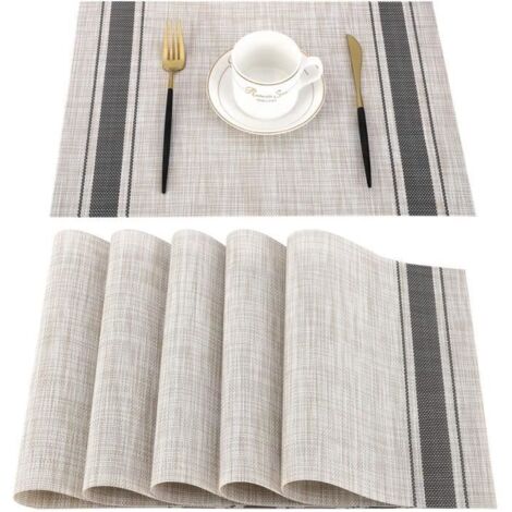 Sets de Table - PVC Lavables - Antidérapant - Résistant à la Chaleur - 6pcs Grise (1/4)