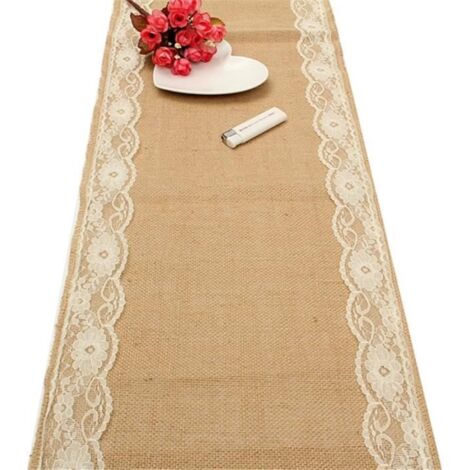 280x30 cm Home Textile Vintage Toile De Jute Dentelle Table Runner Naturel Jute Pays Partie Banquet De Mariage Décoration Top Qualit (1/4)