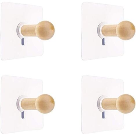 Patère - Mini Crochet Auto-Adhésif - Bois Naturel - 4 PCS - Support Mural pour Vêtements (1/4)