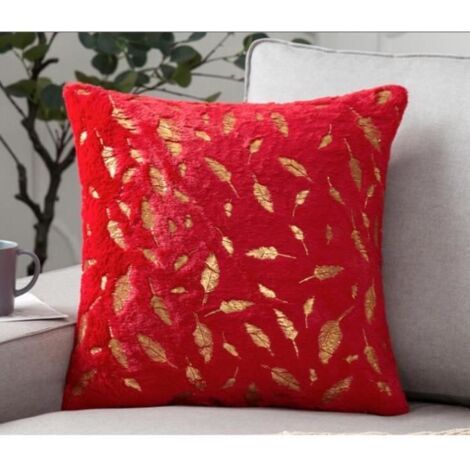 1x housse de coussin estampage or doux en peluche plume fausse fourrure taies d'oreiller velours moelleux rouge (1/4)