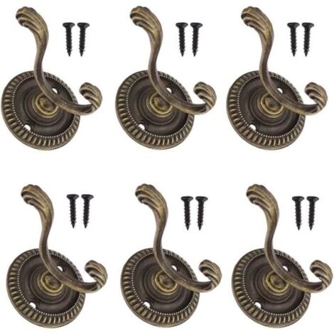 Patère - Vintage - Bronze - 6 PCS - Alliage de zinc - Design double crochet (1/4)