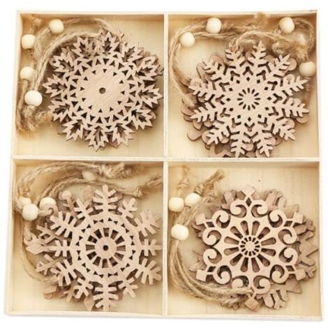 Ornements en Bois - Artisanat - Flocons de Neige - 12pcs - Décoration de Noël - Écologique et Durable (1/3)