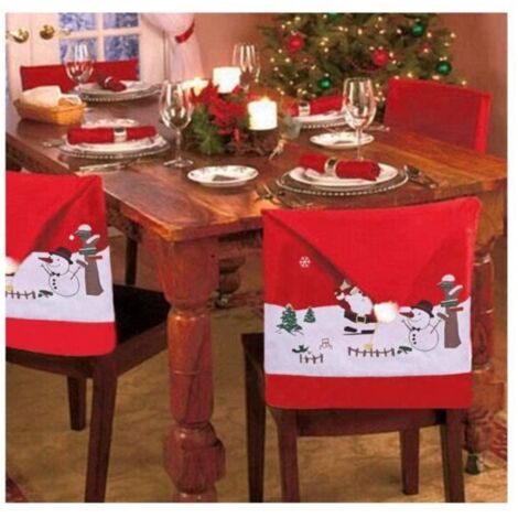 Housse de chaise - Noël - 4 pièces - Rouge - 60 x 50 cm - Déhoussable (1/4)