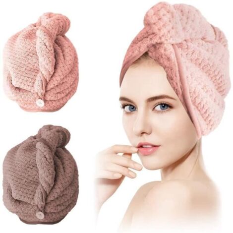 Serviette Cheveux,Cheveux Secs Cap,Cheveux Séchage Serviettes Microfibre Fournitures de Salle de Bain Doux Cheveux secs Turban (1/4)