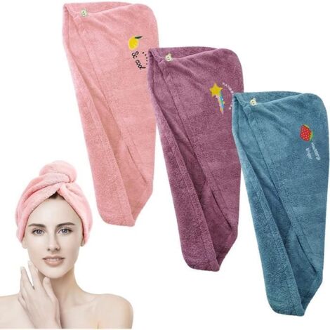 Serviette cheveux - Non spécifié - 3Pcs - Microfibre - Séchage rapide - Rose, violet, bleu (1/4)