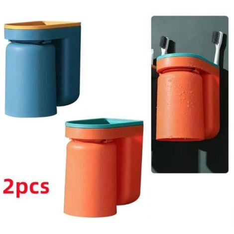 Porte-Brosse à Dents - Non spécifié - 2pcs - Auto-Adhésif - Matériau PP - Couleurs Orange et Bleu (1/4)