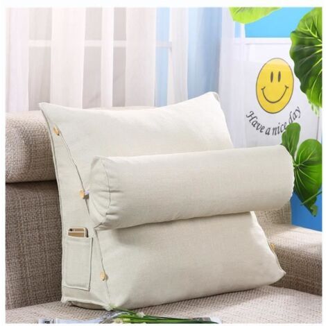 Coussin Triangle de Chevet - Lin-Blanc - Conception Ergonomique - Housse Amovible et Lavable (1/2)