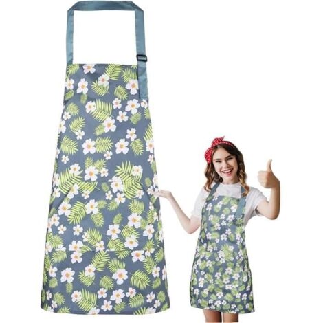 Tablier de Cuisine Femme Floral Imperméable Réglable avec Poche - Vert - Polyester - Cuisine (1/4)