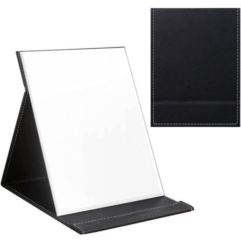 Miroir de maquillage - Portable - Pliable en cuir - Noir - Pour bureau et voyage (1/4)