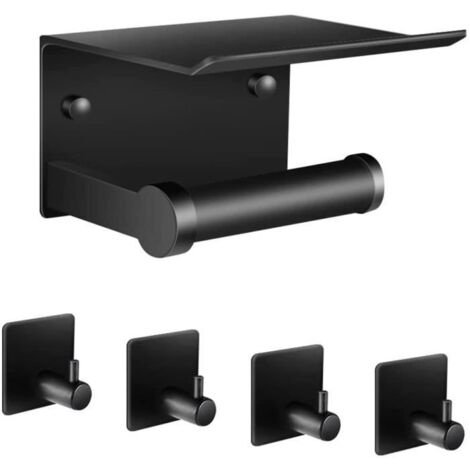 Porte Papier Toilette - Noir - Aluminium Aérospatial - Auto-adhésif - Installation sans Perçage - Durable (1/4)