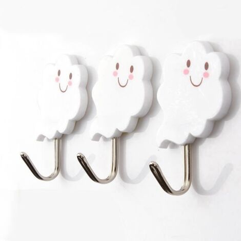Patère - Créatif - Nuage Blanc - 3PCS - Inoxydable - Adhésif Etanche - 4x6 cm (1/4)