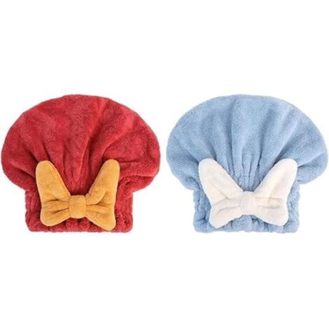 Serviettes de cheveux en microfibre - Rouge, Bleu - 2pcs - Velours corail - Absorbantes et lavables (1/4)