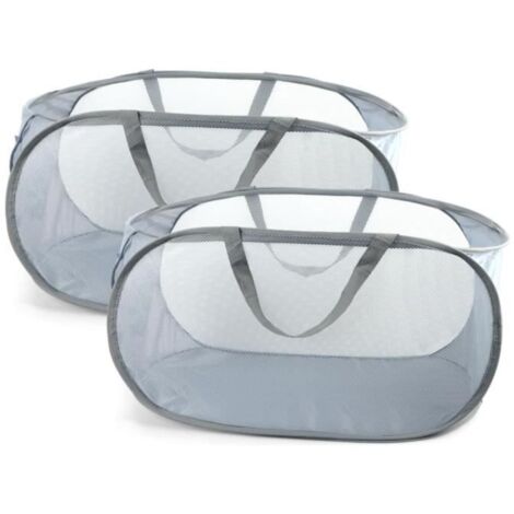 Lot de 2 paniers à linge pliables gris - Panier de rangement sale - Panier de rangement rond - Compatible avec l'organiseur (1/4)