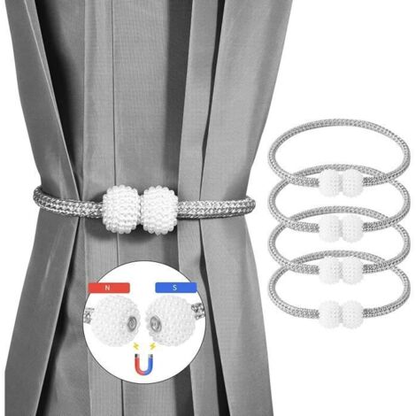 Embrasses magnétiques pour rideau de douche et cuisine - Lot de 4 - Gris - Longueur 41cm (1/4)