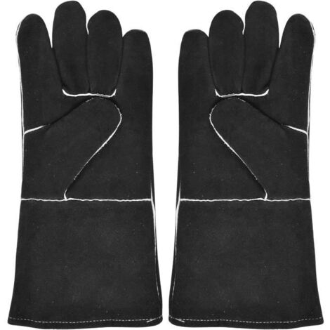 Gant Barbecue,Gant CheminéE Feu,Gants De Four,Gant en Cuir RéSistant à La Chaleur, Gant De Protection Ignifuge(Peau De Vache, Noir) (1/4)