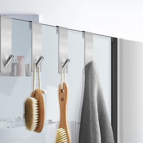 4pcs Crochets de Porte de Douche, Acier Inoxydable Crochets de Suspension pour Serviettes sans Perçage sur Porte de Douche sans (1/4)