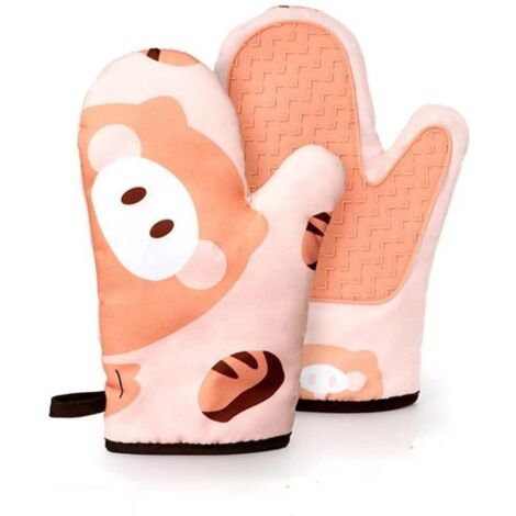 Gants de Four,Paire de gants de cuisine résistants à la chaleur avec double épaisseur de coton et silicone antidérapant,Rose (1/4)