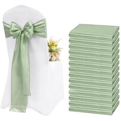 Lot de 20 écharpes de Chaise en Satin - Décoration pour Mariage, réception, fête, hôtel, Maison, Cuisine - Vert ,yd (1/4)