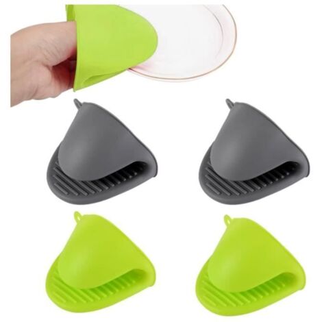 Lot De 2 Paires De Gants De Cuisine en Silicone Épais - Mini Gants De Four Résistants À La Chaleur - Antidérapants - (Gris, Vert),yd (1/4)