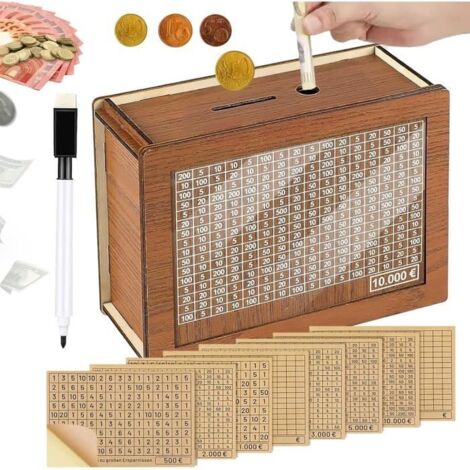 Tirelire en Bois Tirelire Réutilisable avec Feuille Acrylique et 8 Autocollants Tirelire pour Objectif D'économie Aide à l'habitude (1/4)